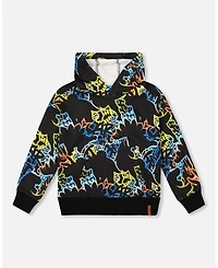 Deux par Toddler Boys Printed Hooded Fleece Sweatshirt Black - Toddler|Child