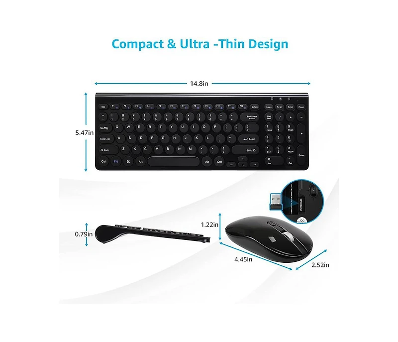 risokeys Wireless Keyboard and Mouse Combo, Wireless Usb Mouse and Computer Keyboard Set, Compact and Silent for Windows Laptop, Desktop