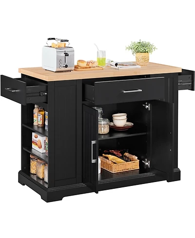 Yaheetech 36 H Wooden Kitchen Island, Modern Storage Cabinet with Drawer, Open Shelving, and Interior Shelving for Dining Room, Dark Gray