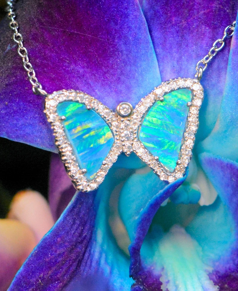 Kamaria Mini Butterfly Necklace with Lab-Grown Opal Sterling Silver
