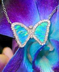 Kamaria Mini Butterfly Necklace with Lab-Grown Opal Sterling Silver