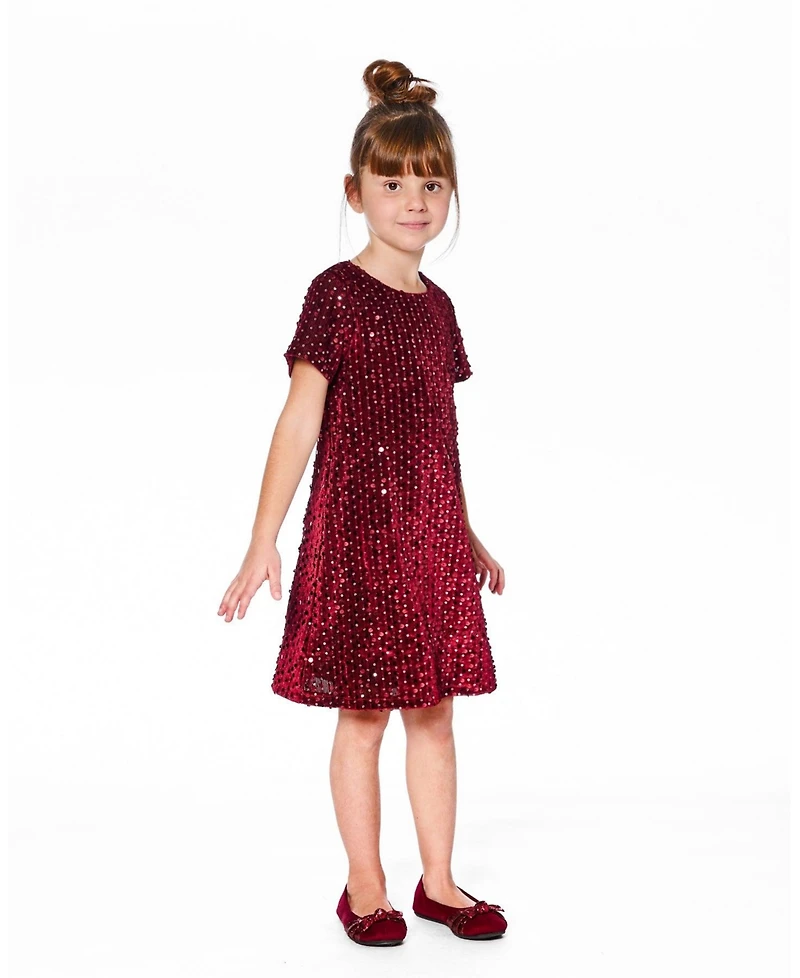 Deux par Big Girls Velvet Short Sleeve Dress Red