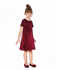 Deux par Big Girls Velvet Short Sleeve Dress Red