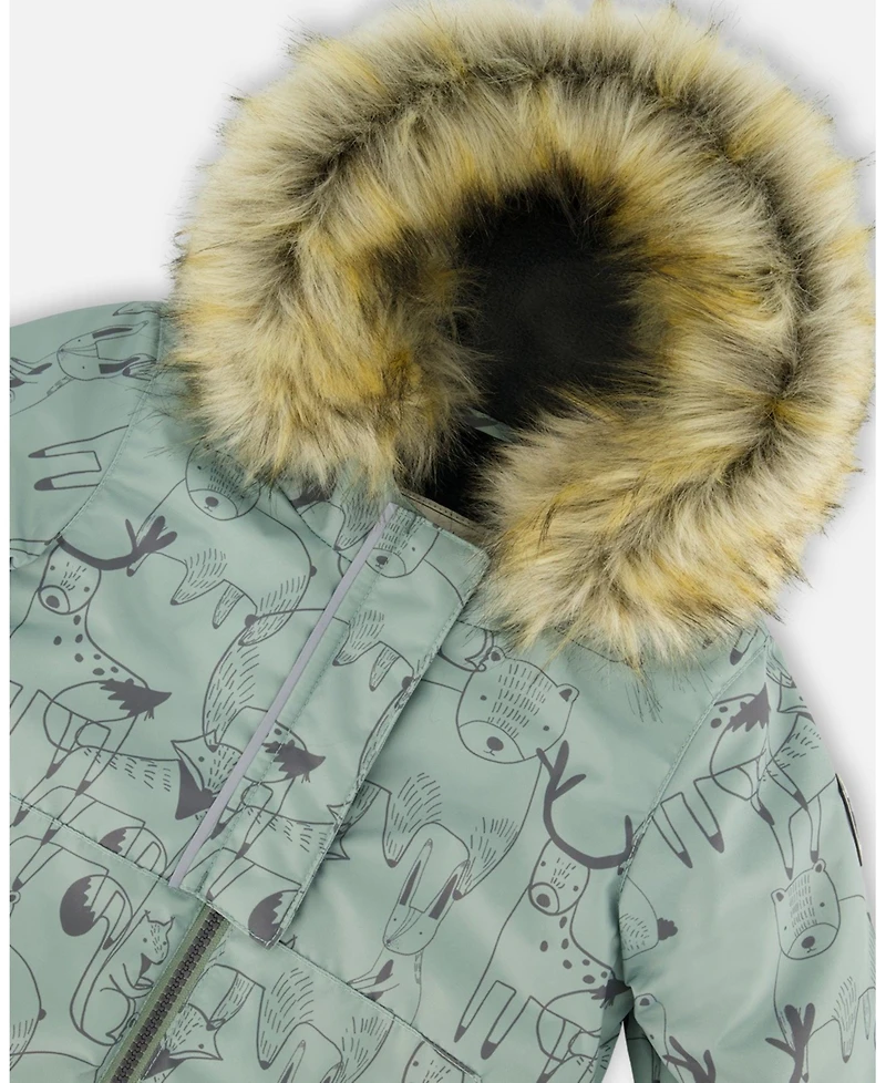 Deux par Baby Boy Two-Piece Play Snowsuit with Printed Jacket Sage Green - Baby|Toddler
