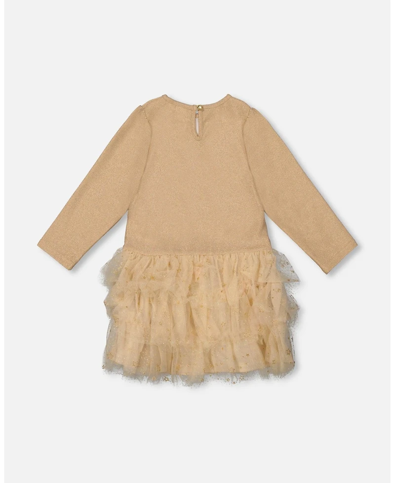 Deux par Girl Glittering Mesh Skirt Party Dress Beige
