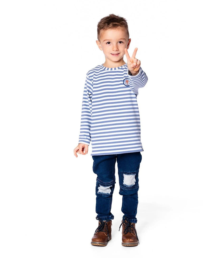 Deux par Big Boys French Terry Blue Denim Pants with Contrasting Patch