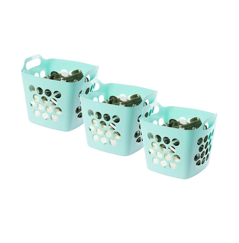 Basicwise Flexible Plastic Carry Laundry Basket Holder Square Storage Hamper with Side Handles