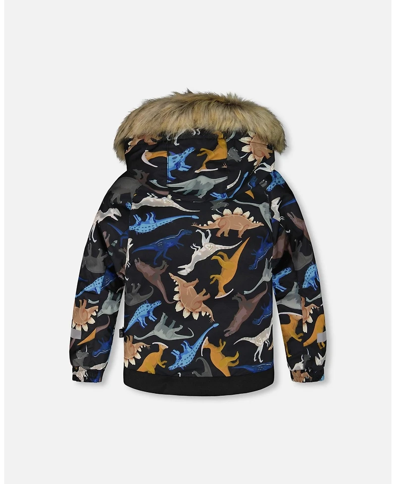Deux par Toddler Boys Two-Piece Play Snowsuit with Printed Dinosaurs Jacket Brown - Toddler|Child