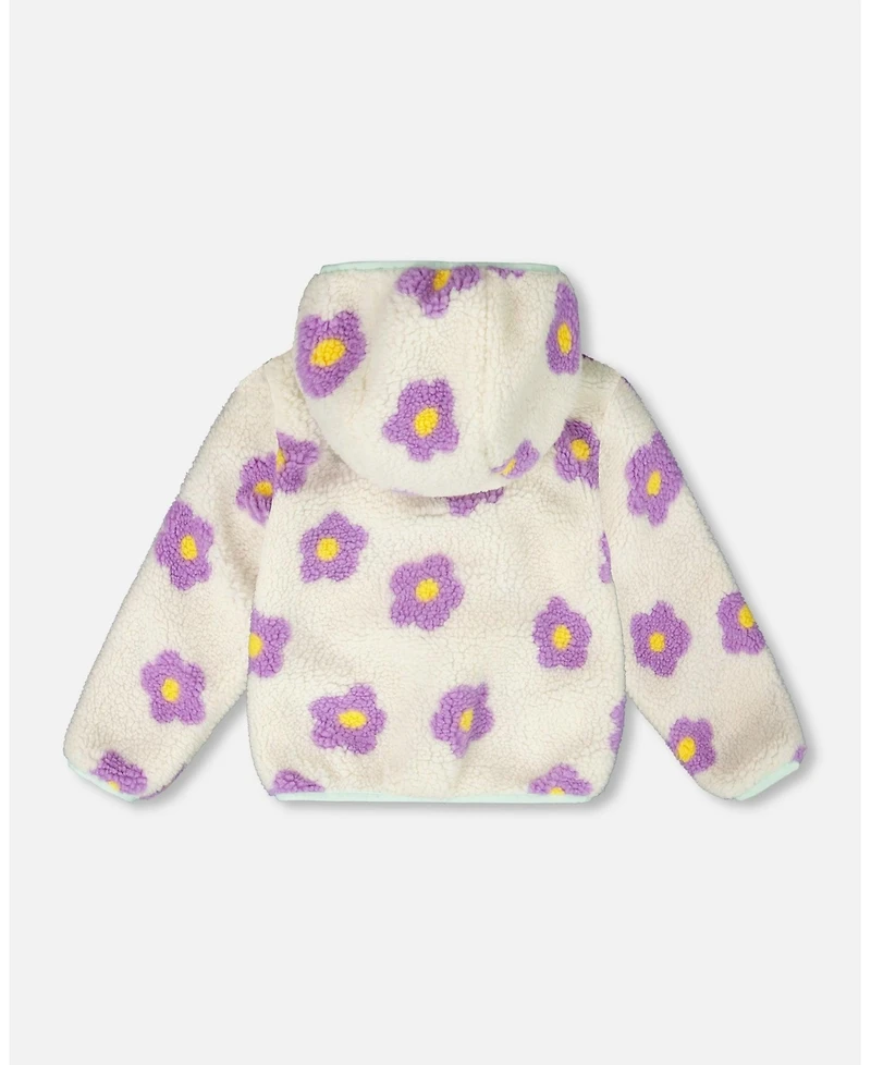 Deux par Baby Girl Reversible Mid-Season Sherpa Jacket Lavender Flower