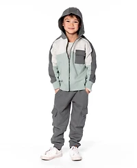 Deux par Boy Full Zip Fleece Color Block Sweatshirt Green Gray - Toddler|Child