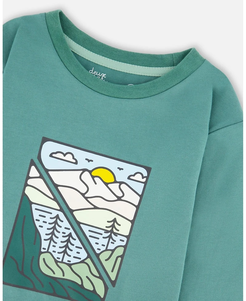 Deux par Boy Long Sleeve Cotton Jersey Tee Shirt Sage Green