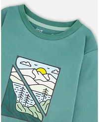 Deux par Boy Long Sleeve Cotton Jersey Tee Shirt Sage Green