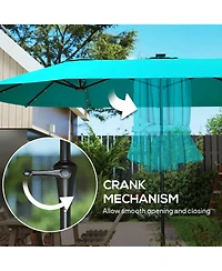 Outsunny 13' Double-Sided Patio Umbrella with Solar Lights and Crank