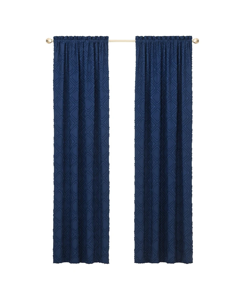 Kate Aurora Contemporary Geometric Shabby Diamond Clipped Rod Pocket Single Window Curtain Panel