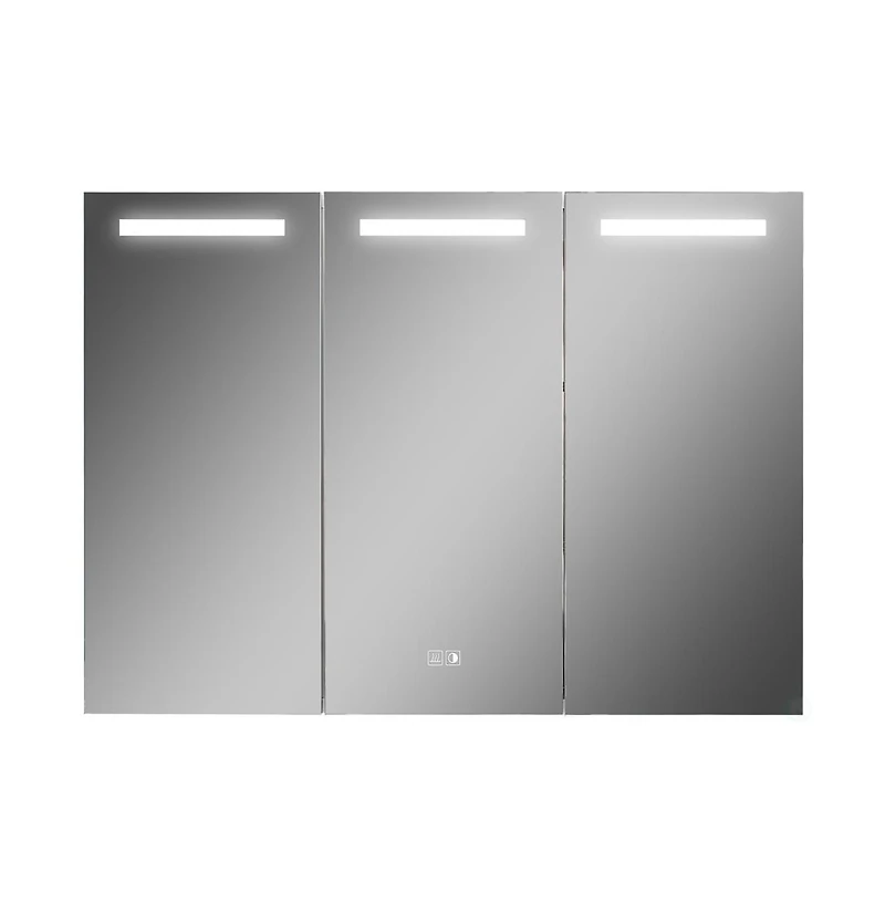 Basicwise 3-Door Versatile Bathroom Medicine Cabinet with Anti-Fog Led Mirror, Waterproof Aluminum, Surface or Recessed Mount, 2 Adjustable Glass Shel