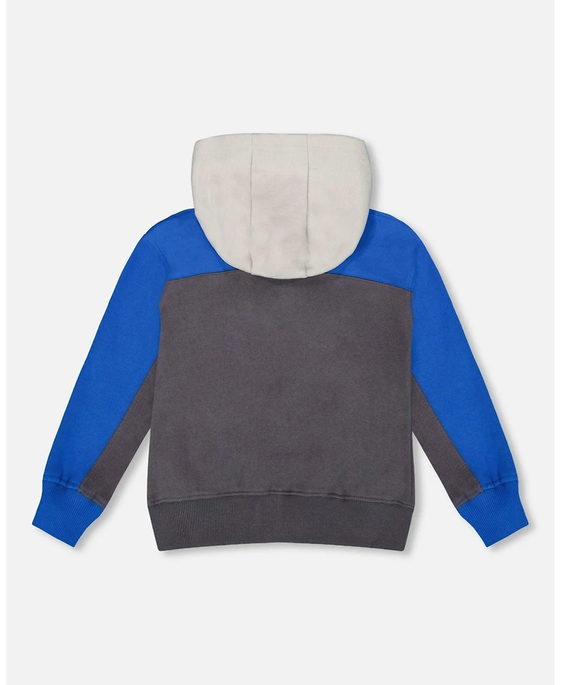 Deux par Baby Boy Color Blocked Zip Front Fleece Hoodie Dark Gray