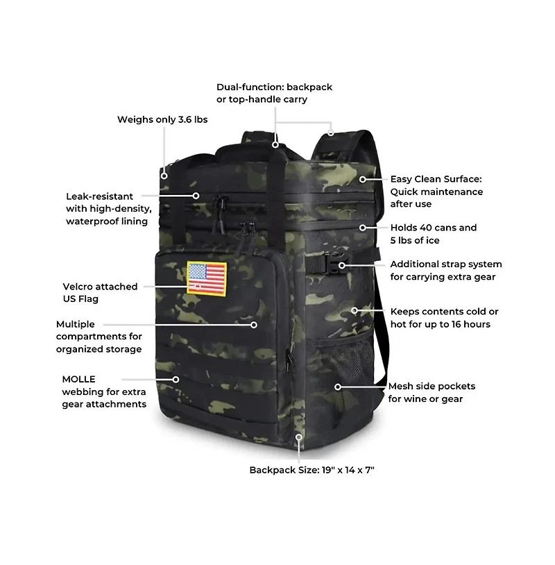 Ayamaya Arctic Mule Tactical 30L Backpack Cooler – Insulated, Soft-Sided, 40-Can Capacity with Molle Storage, Bottle Opener, and Padded Straps