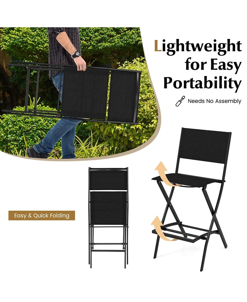 Costway Outdoor Bar Chair Folding Bar Height Stool with Metal Frame