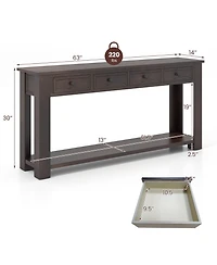 Volenca 63 Inches Farmhouse Entryway Table with 4 Storage Drawers and Open Shelf