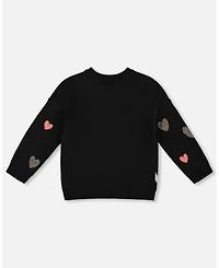 Deux par Toddler Girls Knit Sweater Black with Dalmatian and Hearts - Toddler|Child