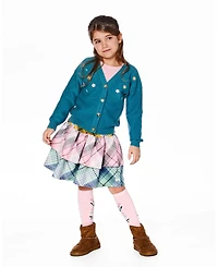 Deux par Girl Knitted Cardigan Dark Green with Flower Embroidery