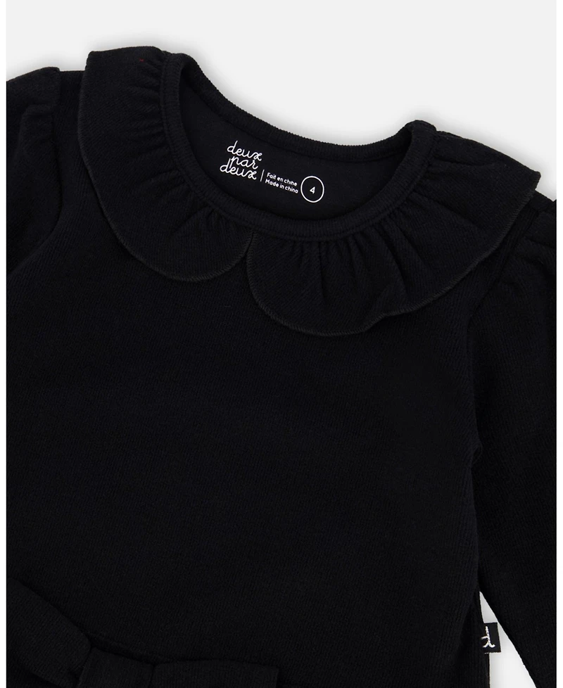 Deux par Baby Girls Bi-Material Dress with Glittering Skirt Black