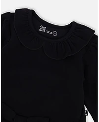 Deux par Baby Girls Bi-Material Dress with Glittering Skirt Black
