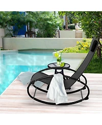 Flynama Pool Lounger, Outdoor Rocking Lounge Chair for Sunbathing, Pool, Beach, Porch with Pillow & Cool Mesh, Sun Tanning Rocker, Black