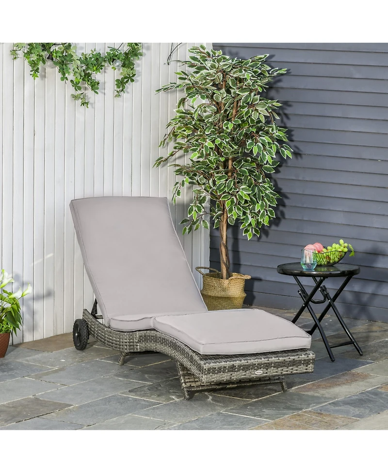 Flynama Chaise Lounge Pool Chair, Outdoor Pe Rattan Cushioned Patio Sun Lounger w/ 5-Level Adjustable Backrest & Wheels for Easy Movement, Wicker