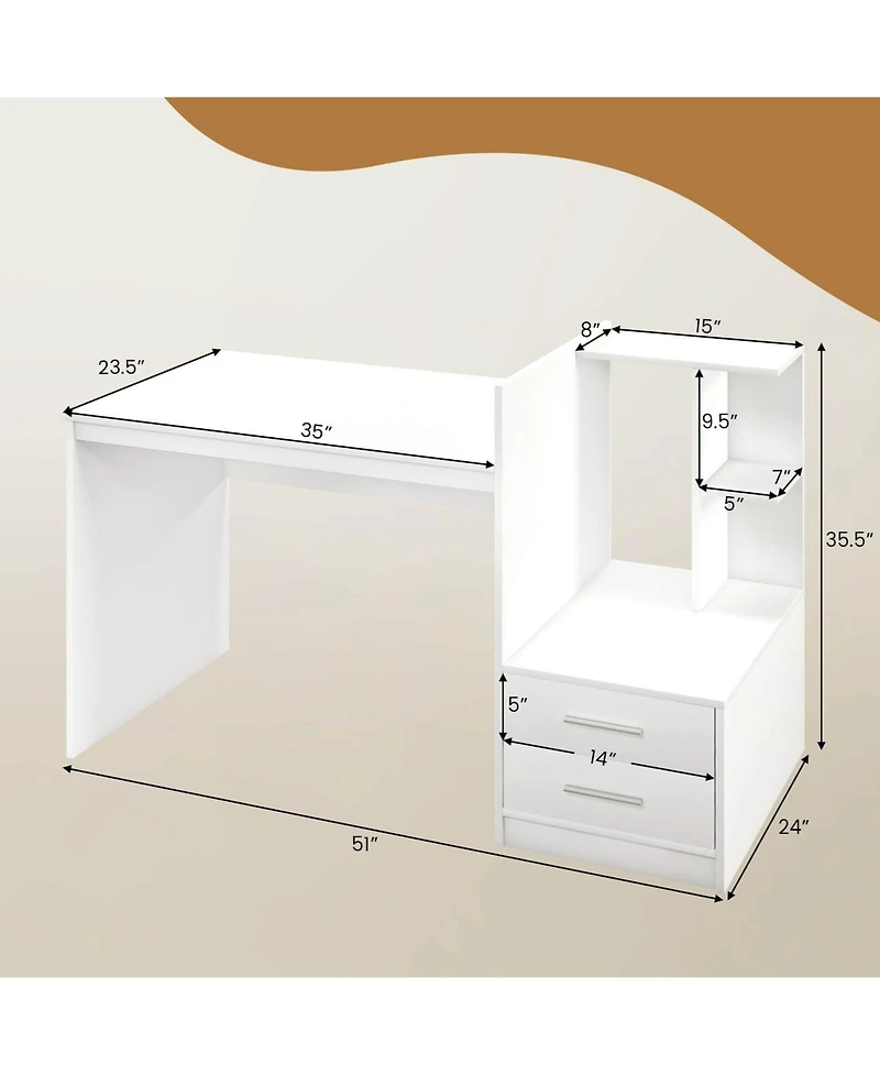 Mecale Computer Desk Home Office with Bookshelf and Drawers
