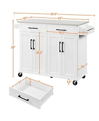 Kitchen Island on Wheels, Large Kitchen Island with Storage Drawers & Cabinets & Towel Bar & Spice Rack Black