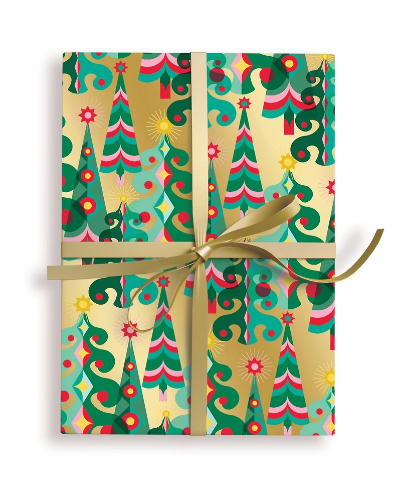 Punch Studio Gold Trees Holiday Gift Wrap, 30" x 120"