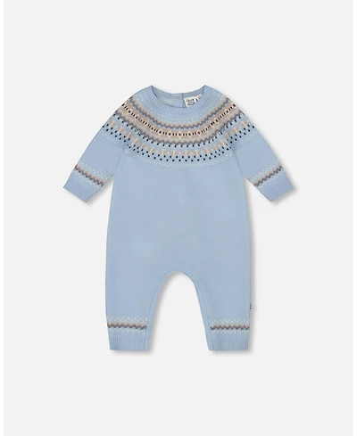 Deux par Baby Boy Knitted Jacquard Romper Light Blue
