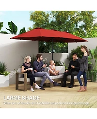 Outsunny 13' Double-Sided Patio Umbrella with Solar Lights and Crank