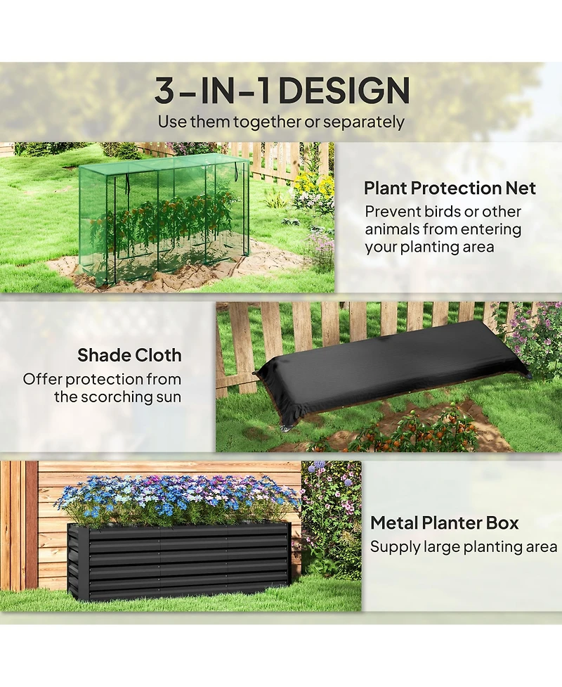 Outsunny Galvanized Raised Garden Bed with Crop Cage & Shade Cloth