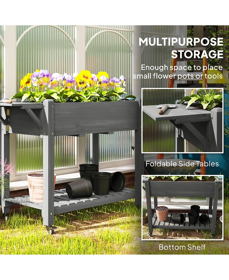 Outsunny Raised Garden Bed, Wood Raised Planter with Liner, Natural