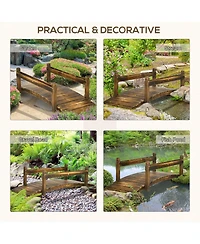 Outsunny Wooden Garden Bridge with Planters, Stained Finish Arc Footbridge