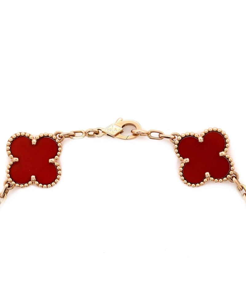 Pre-Owned Van Cleef & Arpels Vintage Alhambra 5 Motifs Bracelet Guilloche 18K Rose Gold and Carnelian