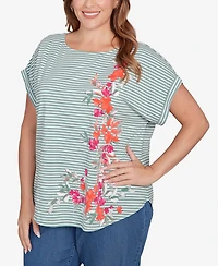 Ruby Rd. Plus Floral Stripe Jersey Top