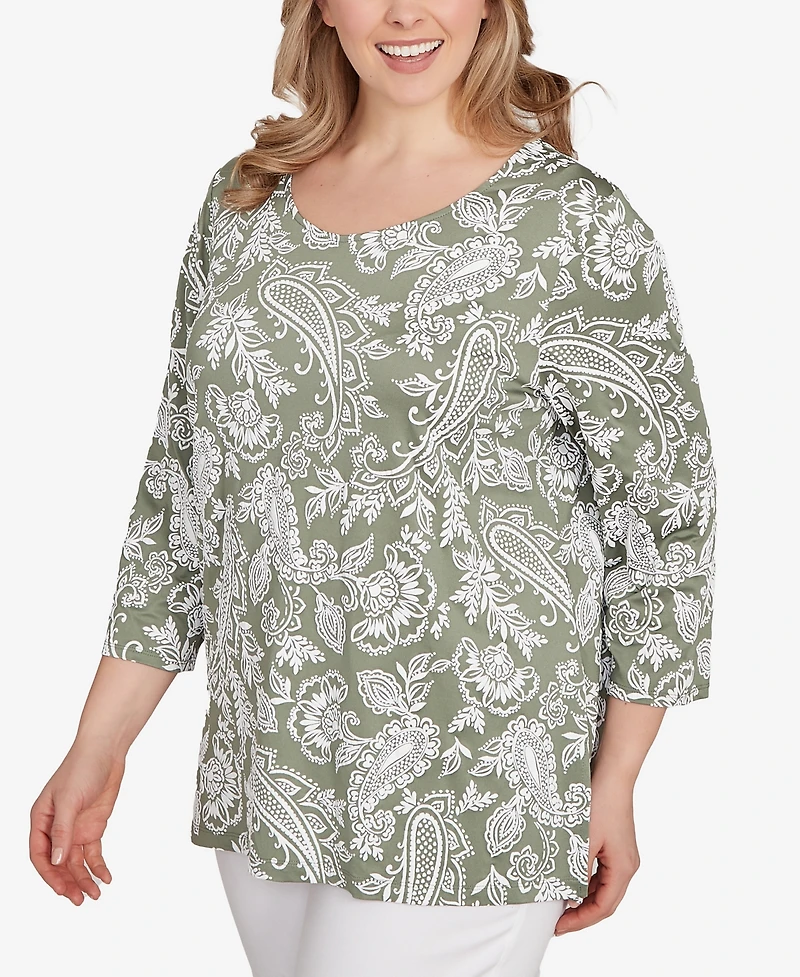 Ruby Rd. Plus Jacobean Paisley Puff Print Top