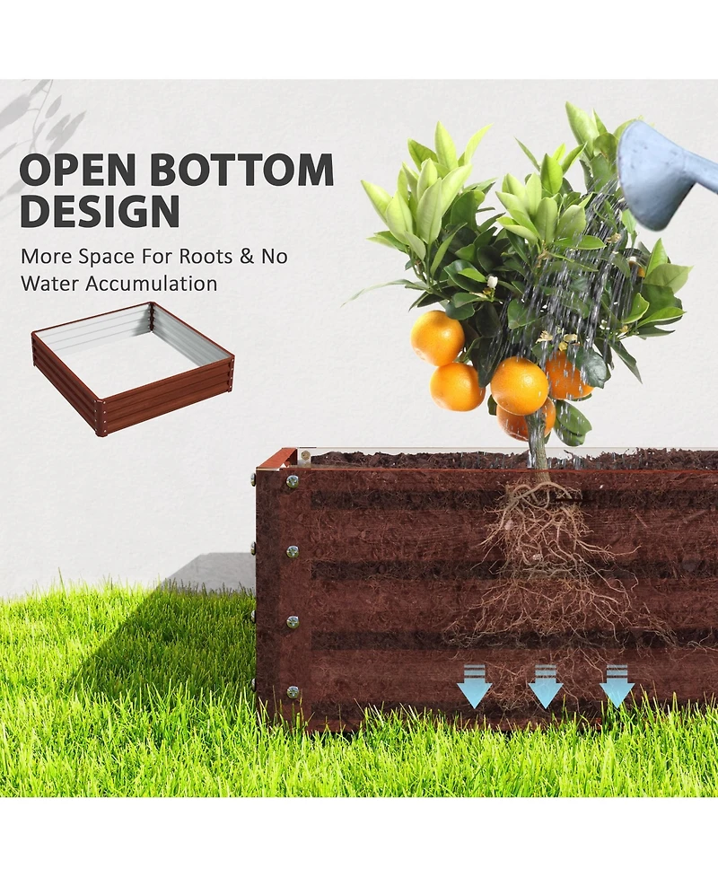 Outsunny 4' x 4' Outdoor Raised Garden Steel Planter Bed Frame, Natural