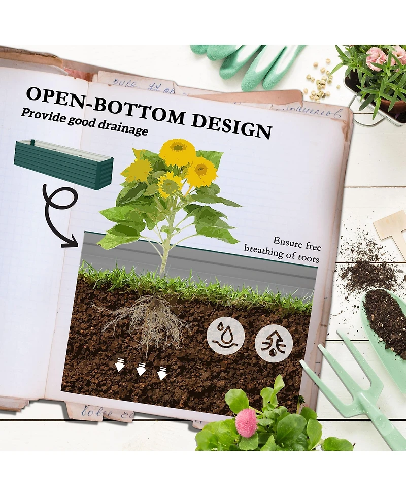 Outsunny 8x2x1ft Galvanized Raised Garden Bed Large Elevated Planter Box