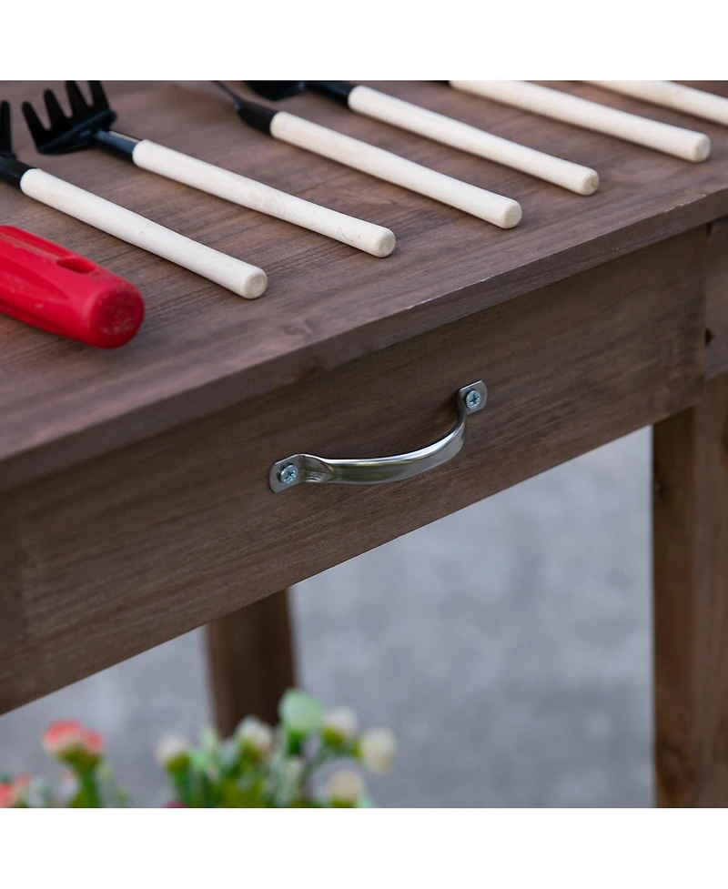 Wood Potting Bench Workstation Table w/ Storage Cabinet, Shelf Natural