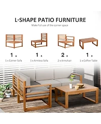 Outsunny 5pc Patio Furniture Set, Wood Sectional Sofa Cushions, Table,