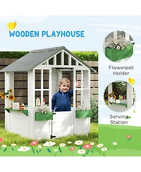 Outsunny Playhouse for Kids Outdoor with Doors, Windows,