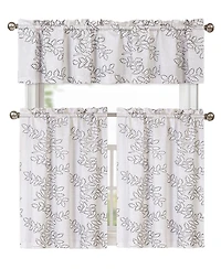 Kate Aurora Brielle Embroidered Linen Kitchen Curtain Tier & Valance Set - 56 in. W x 15 L