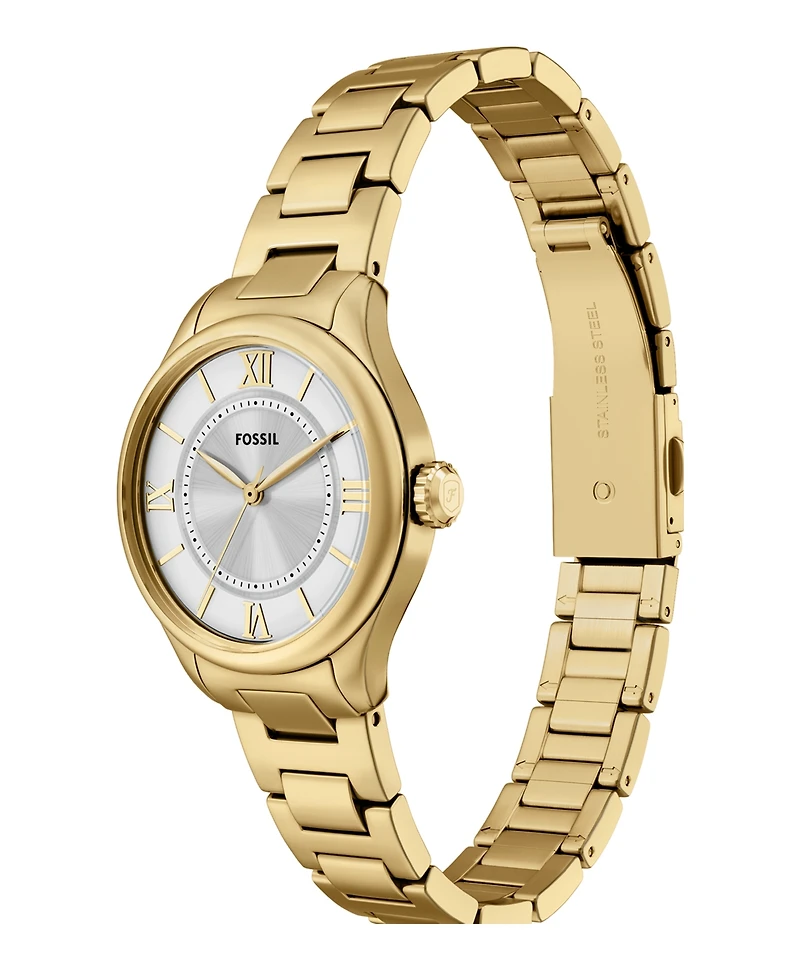 Fossil Women's Gilmore Three-Hand Gold-Tone Stainless Steel Watch, 28mm