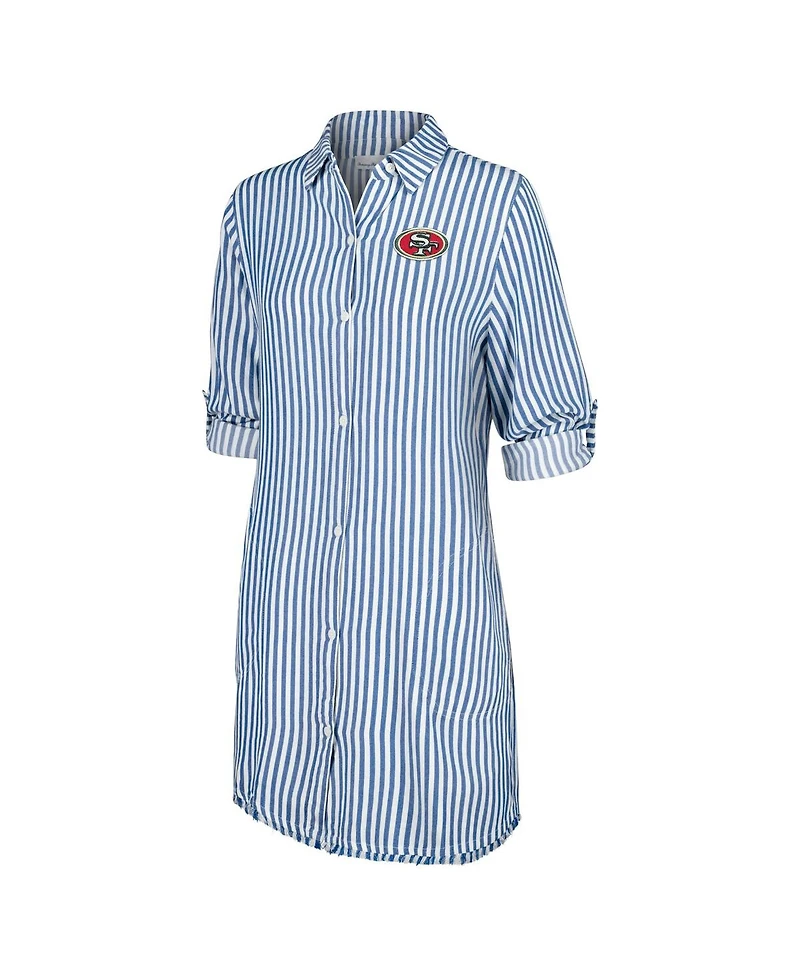 Tommy Bahama Women's Blue/White San Francisco 49ers Chambray Stripe Cover-Up Shirt Dress