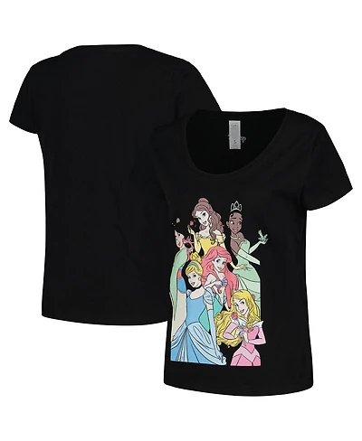 Mad Engine Women's Black Disney Princess Graphic Scoop Neck T-Shirt