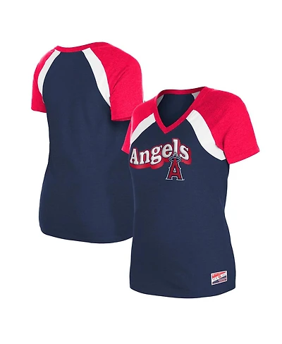 New Era Women's Navy Los Angeles Angels Heathered Raglan V-Neck T-Shirt